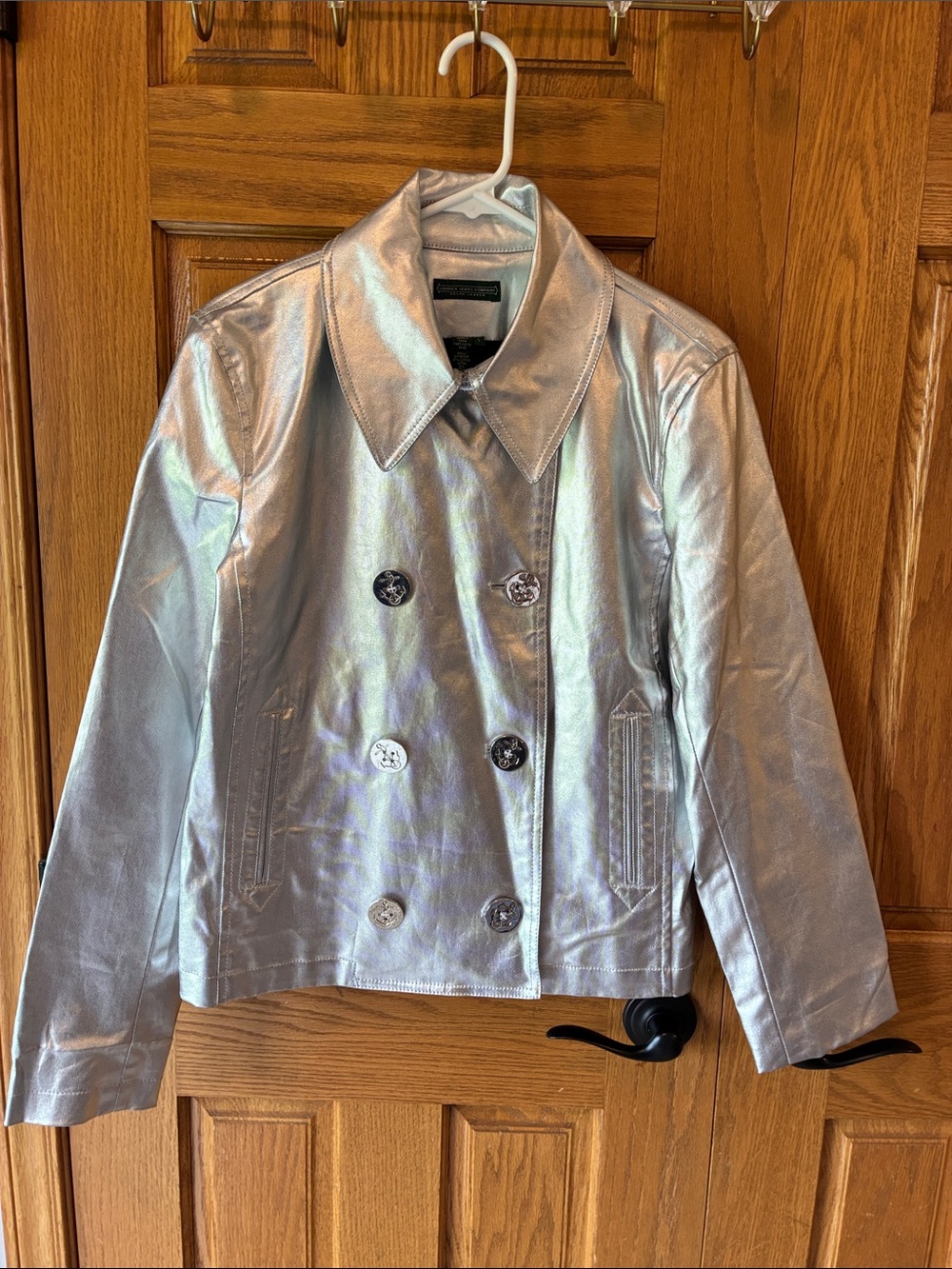 Ralph Lauren Metallic Silver Double-Breasted Pea Coat